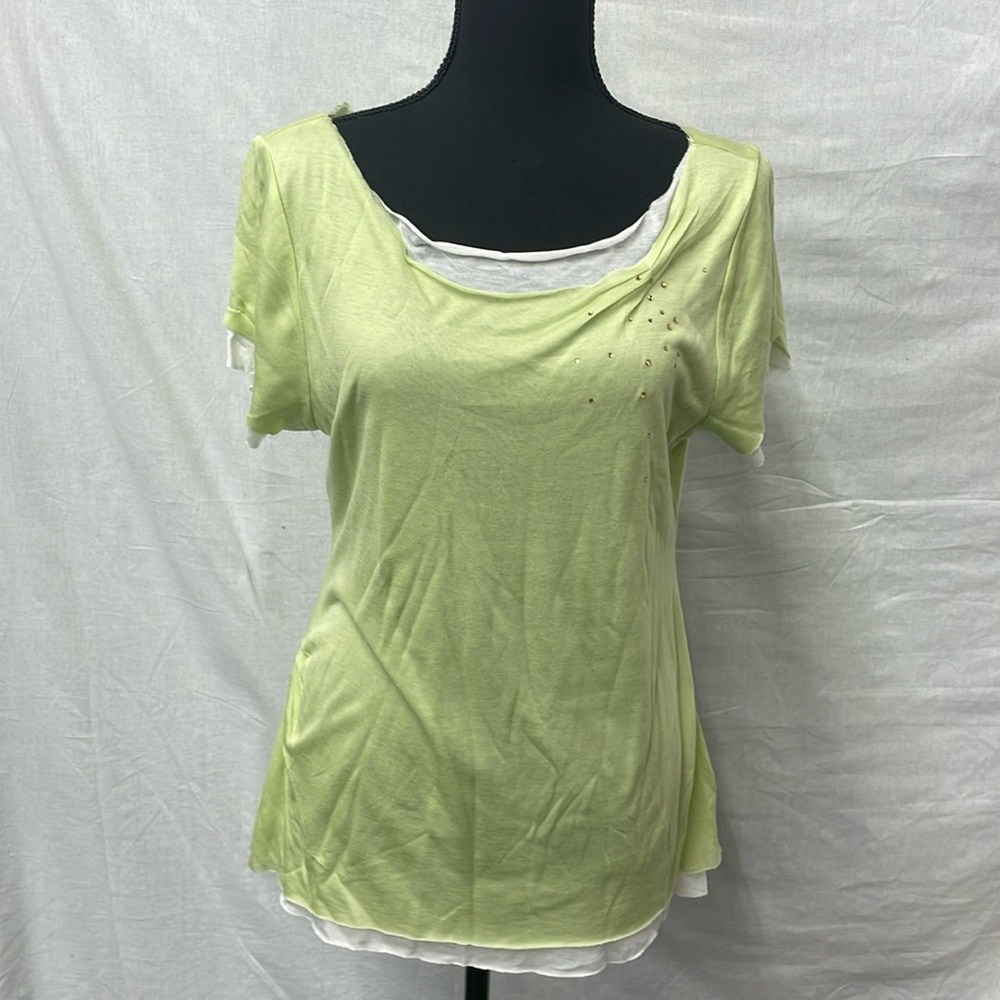 Laundry by Shelli Segal, layered tee, decorative rhinestones on shoulder, Large